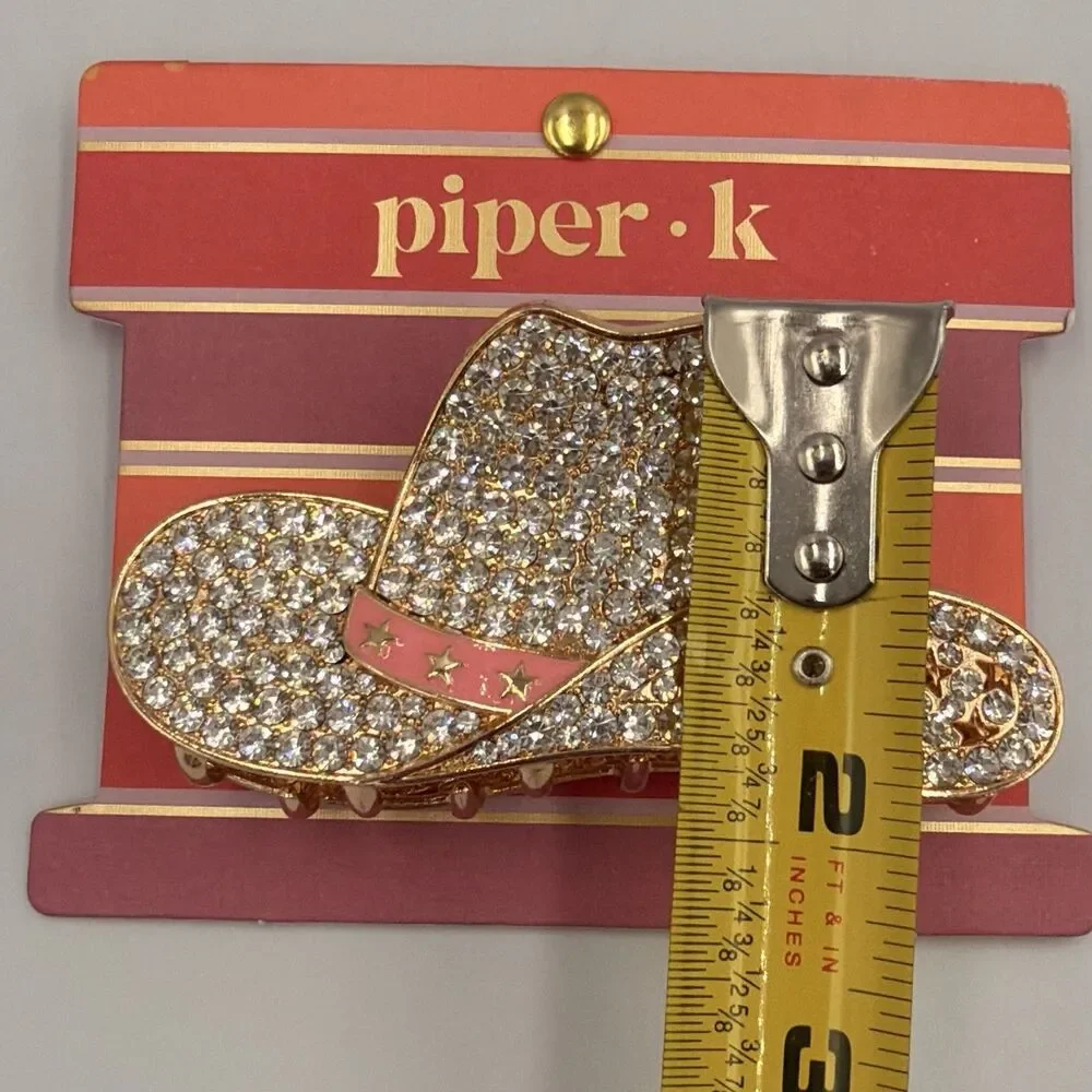 Piper K Rhinestone Cowgirl Hat Hair Claw Clip Western Rodeo Bling Pink Gold